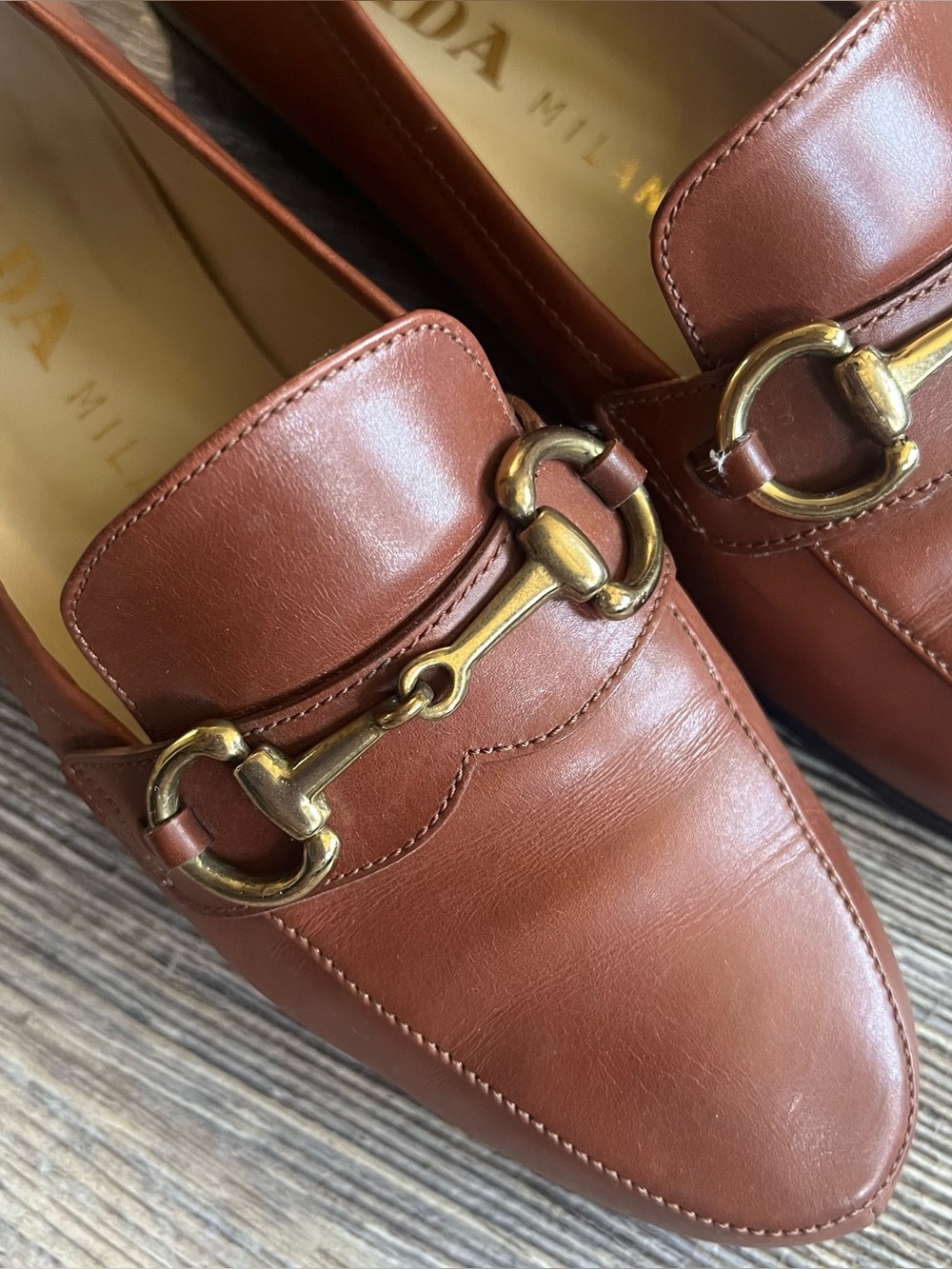 Prada Chestnut Leather Horsebit Loafers for Women Size 6 - Picture 3 of 14
